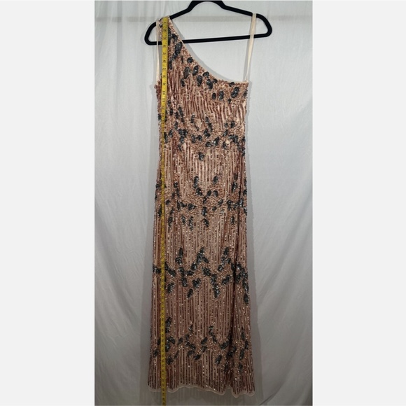 NWT $798 Mac Duggal [ 6 ] One Shoulder Embellished Gown in‎ Apricot Pink - Picture 6 of 13